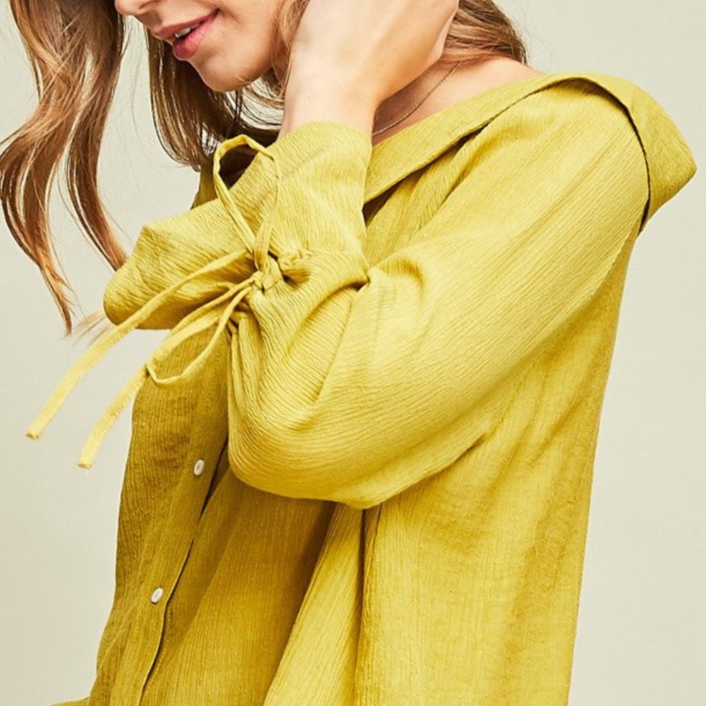 Off Shoulder Button Down Top -Moss - Picture 5 of 7